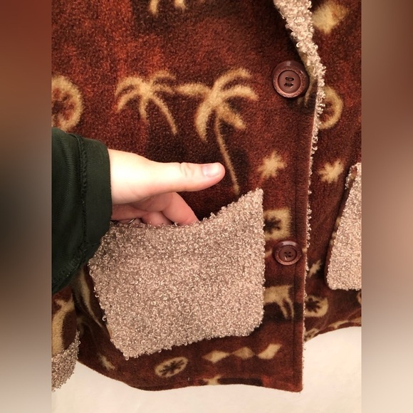 Safari Animal Fleece Teddy Bear Sherpa Jacket Brown Giraffe Elephant Size Large - Picture 5 of 16